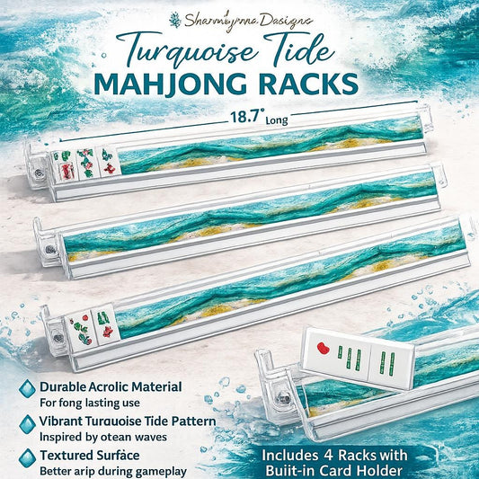 Turquoise Tide Mahjong Racks, Acrylic Tile Pushers, 4-Piece Set