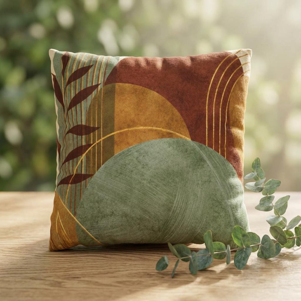 Mid-Century Earth Tone Sunset Pillowcase Faux Suede Square Pillowcase