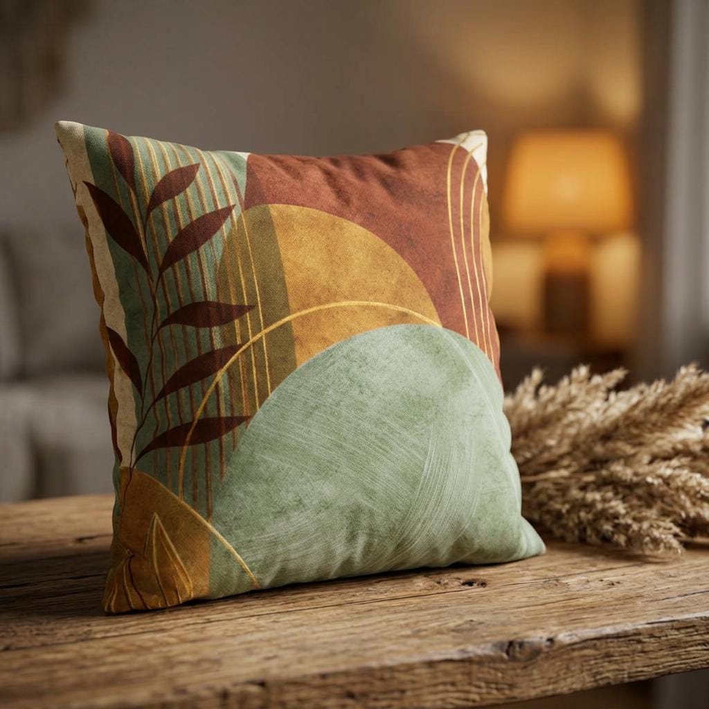 Mid-Century Earth Tone Sunset Pillowcase Faux Suede Square Pillowcase