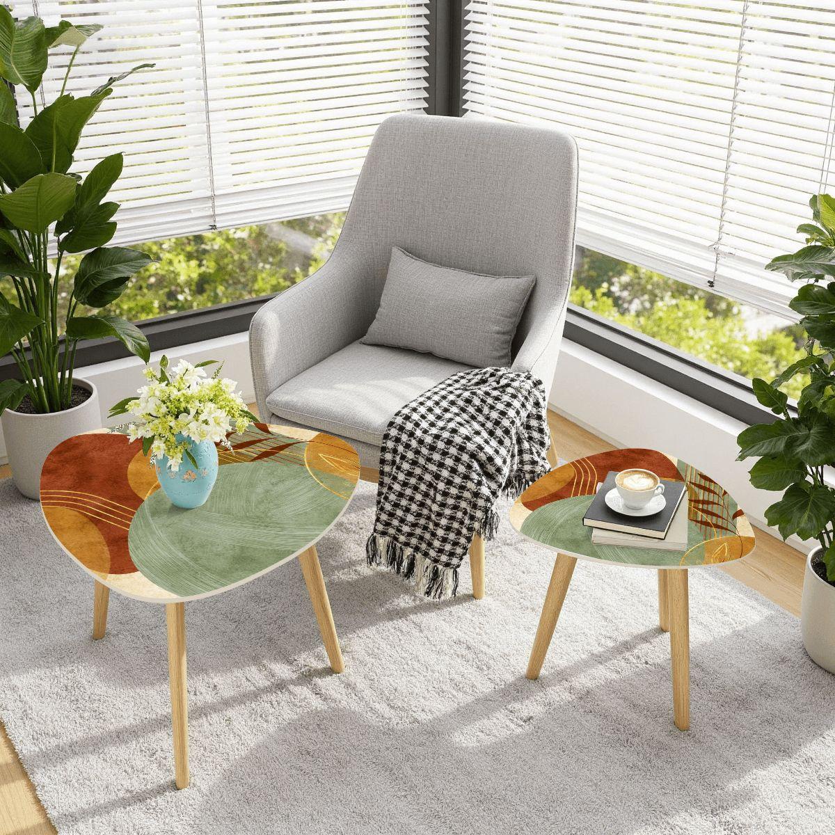 Mid-Century Triangle Coffee Tables Set | Eco-Friendly Bamboo, MDF Living Room Decor