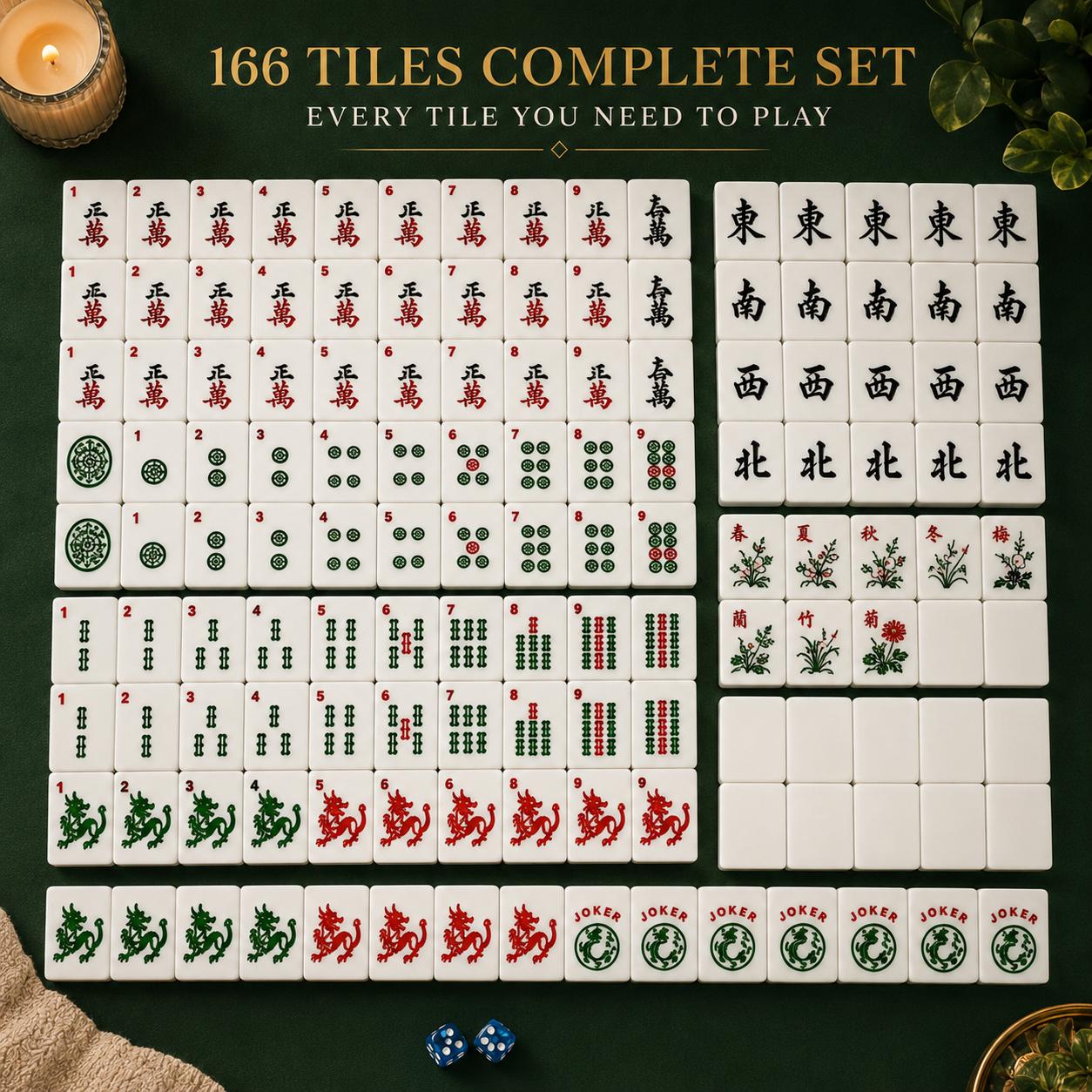 Tiger Mahjong Tiles Set | Acrylic 166-Piece American Game with Jokers, UV Printed