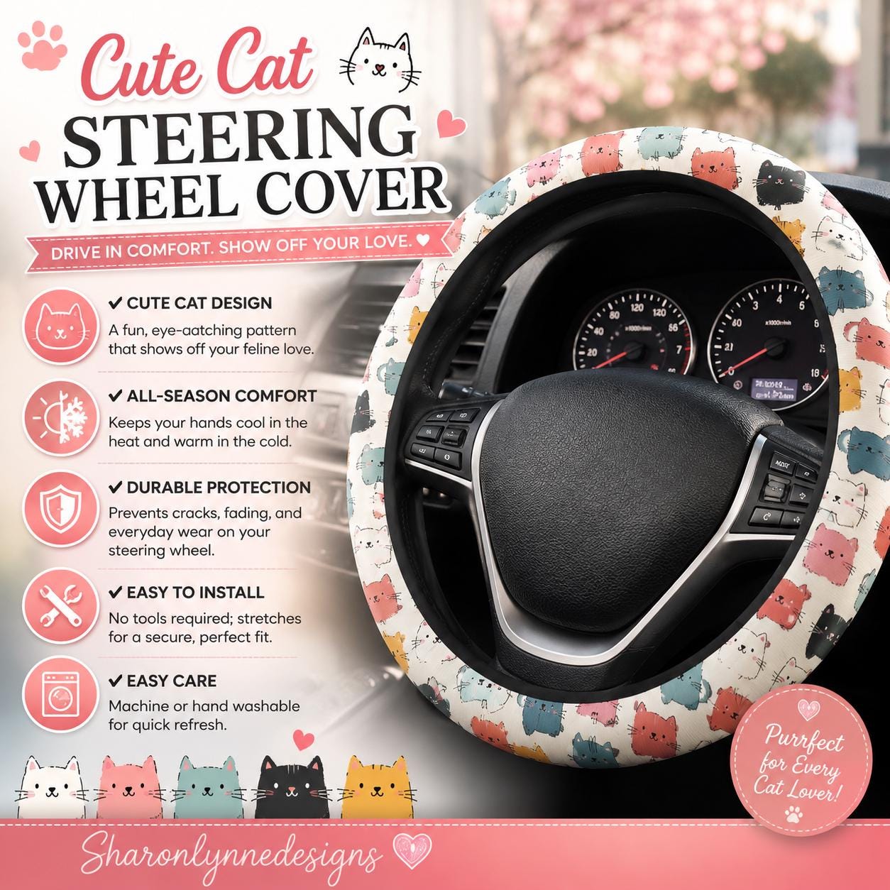 Feline-Inspired Steering Wheel Protector: Comfy Grip & Stylish Car Accessory for Cat Lovers