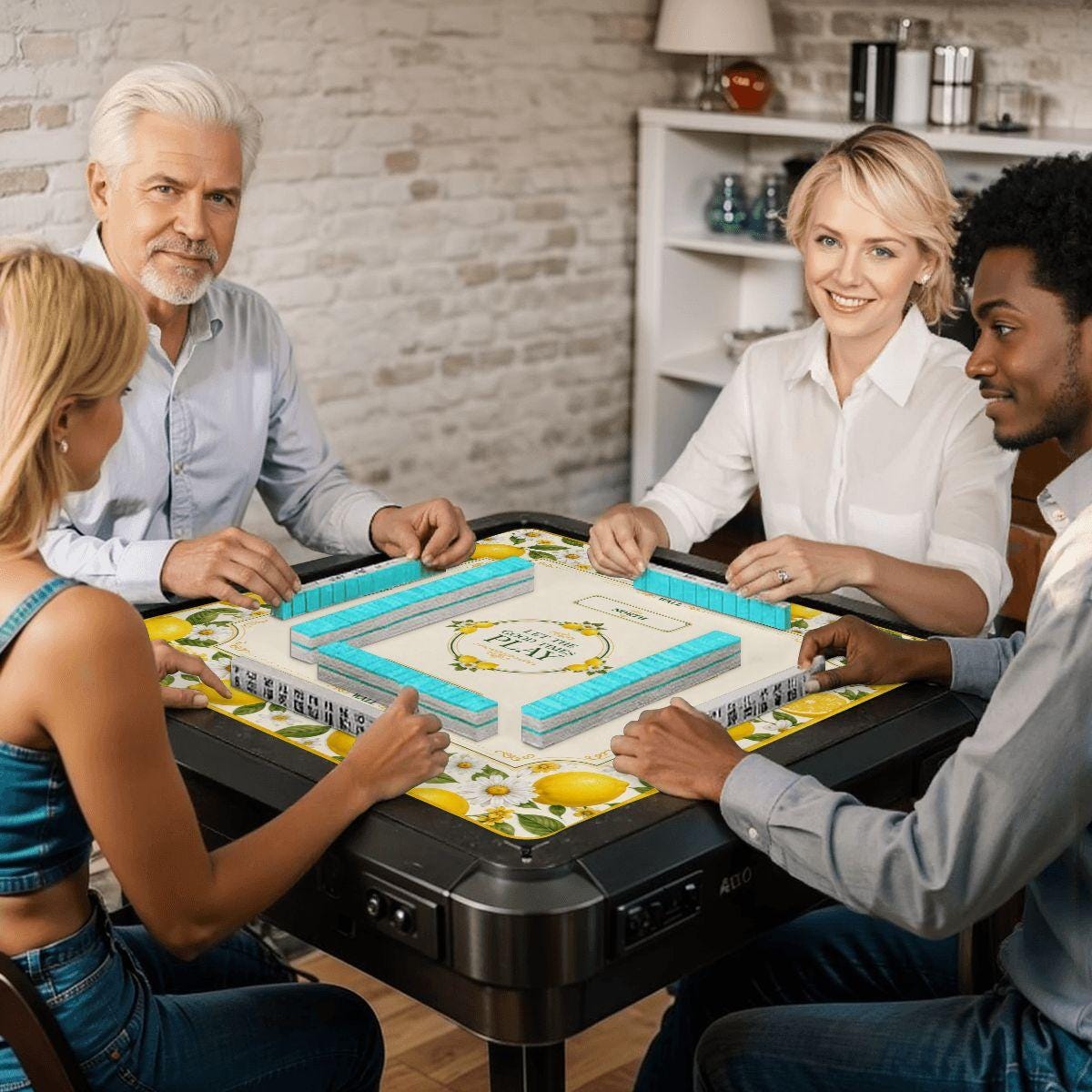 Lemon Mahjong Mat | Vibrant Floral Game Board, Durable Polyester Surface