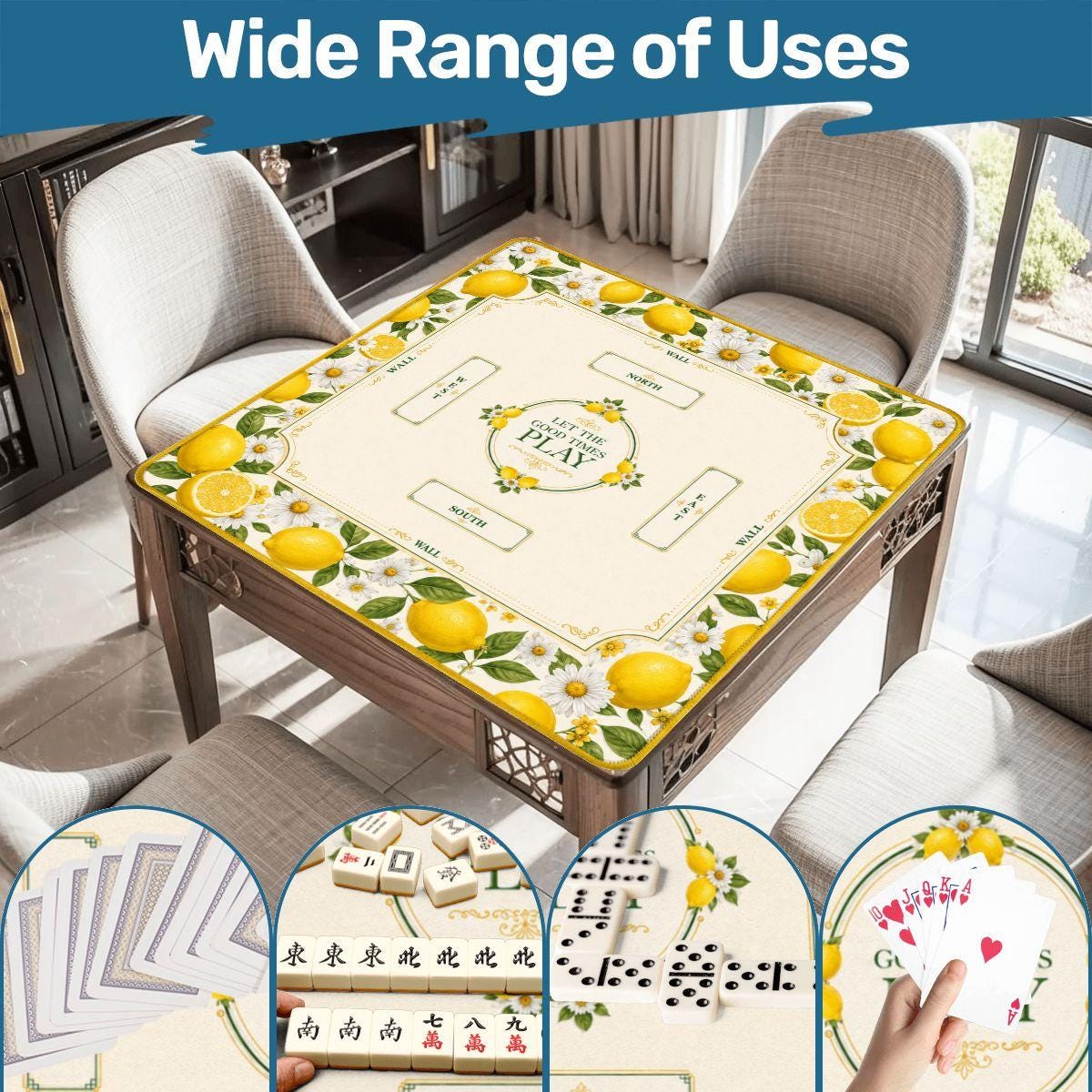 Lemon Mahjong Mat | Vibrant Floral Game Board, Durable Polyester Surface