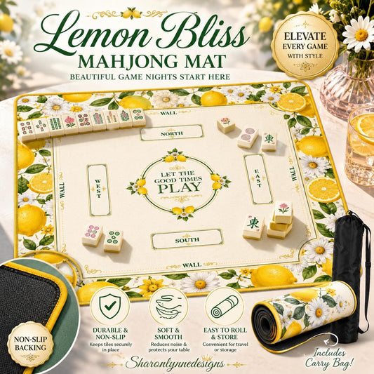 Lemon Mahjong Mat | Vibrant Floral Game Board, Durable Polyester Surface
