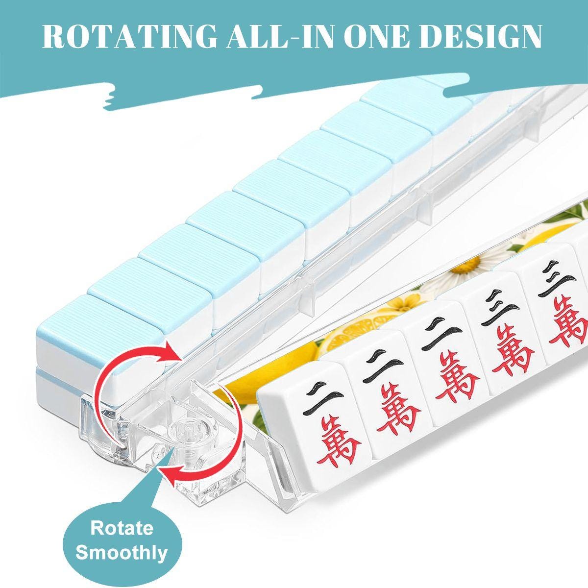 Lemon Mahjong Tile Pusher Racks 4pcs | Acrylic Organizer with Daisy Pattern
