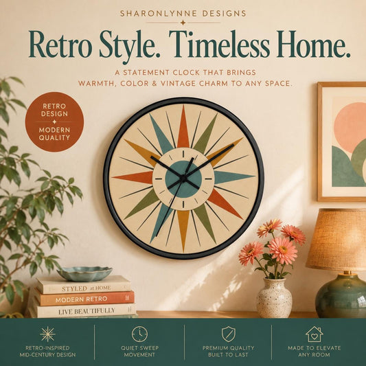 Mid Century Starburst Wood Clock | Retro Atomic Wall Decor