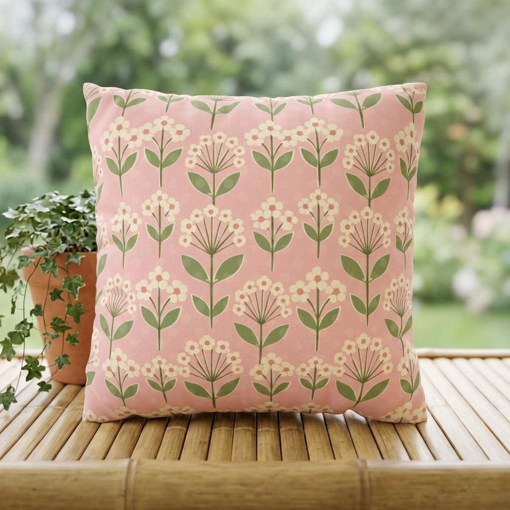 Pink Floral Pattern Faux Suede Pillowcase | Square Throw Pillow