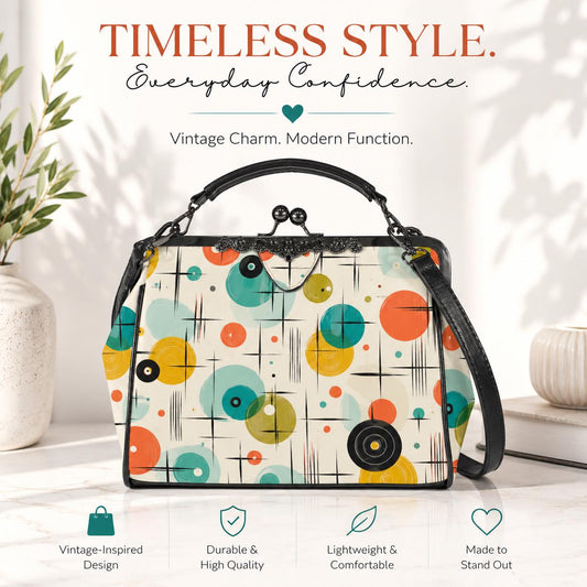 Mid-Century Kiss Lock Purse, Crossbody Shoulder Bag