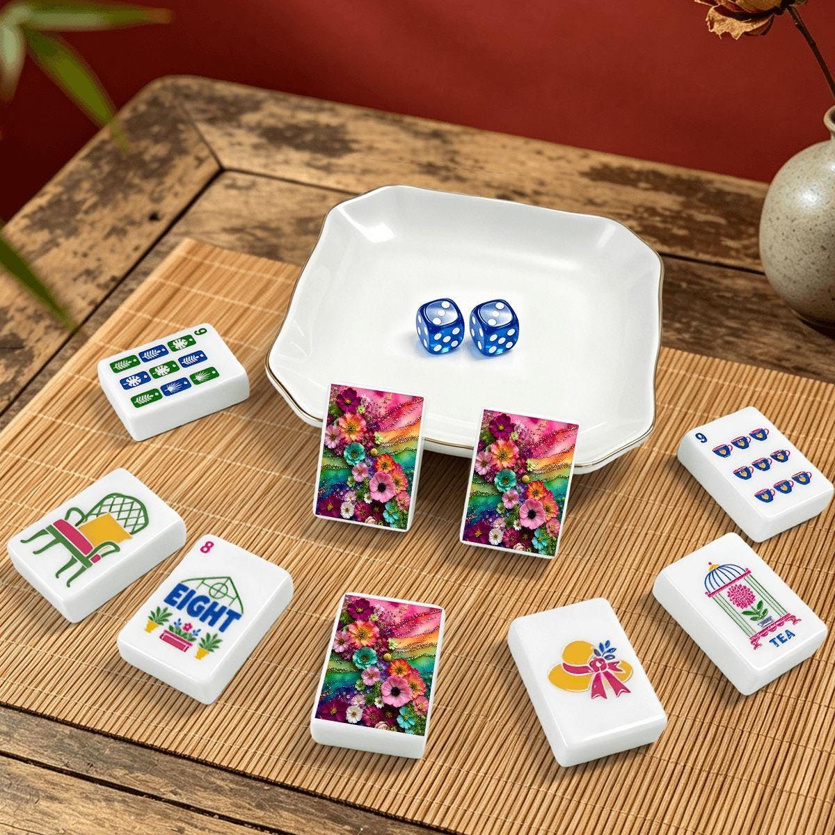 Floral Garden American Mahjong Set – 160 Acrylic Tiles with Jokers, Game Night Fun