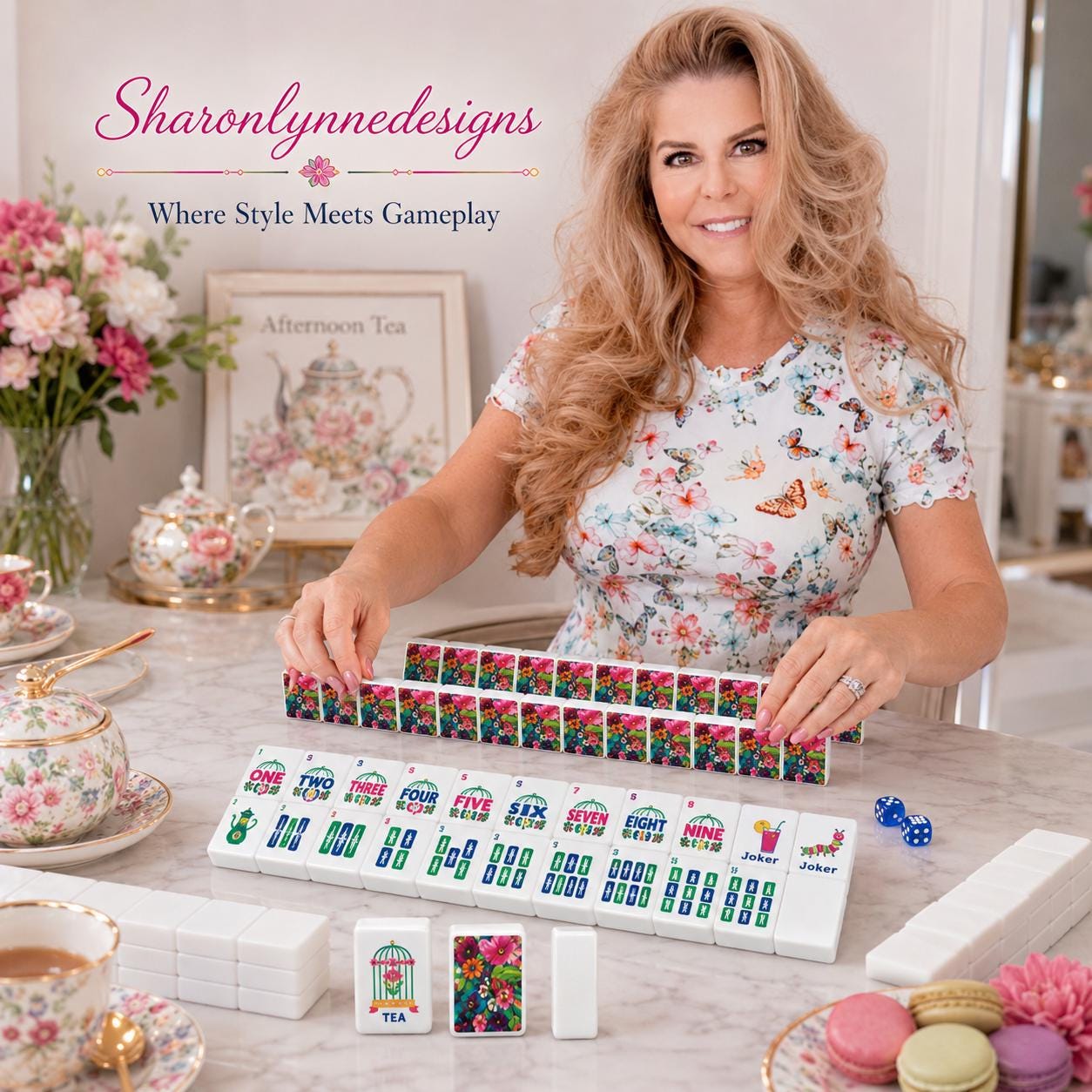 Floral Garden American Mahjong Set – 160 Acrylic Tiles with Jokers, Game Night Fun