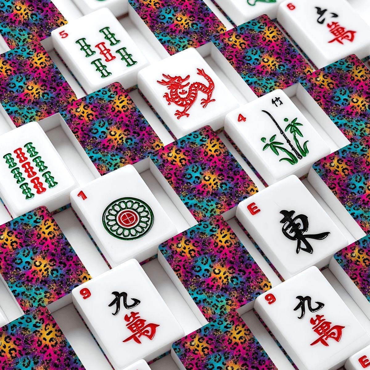 Cheetah Print American Mahjong Tiles Set | Acrylic Colorful Game with Jokers