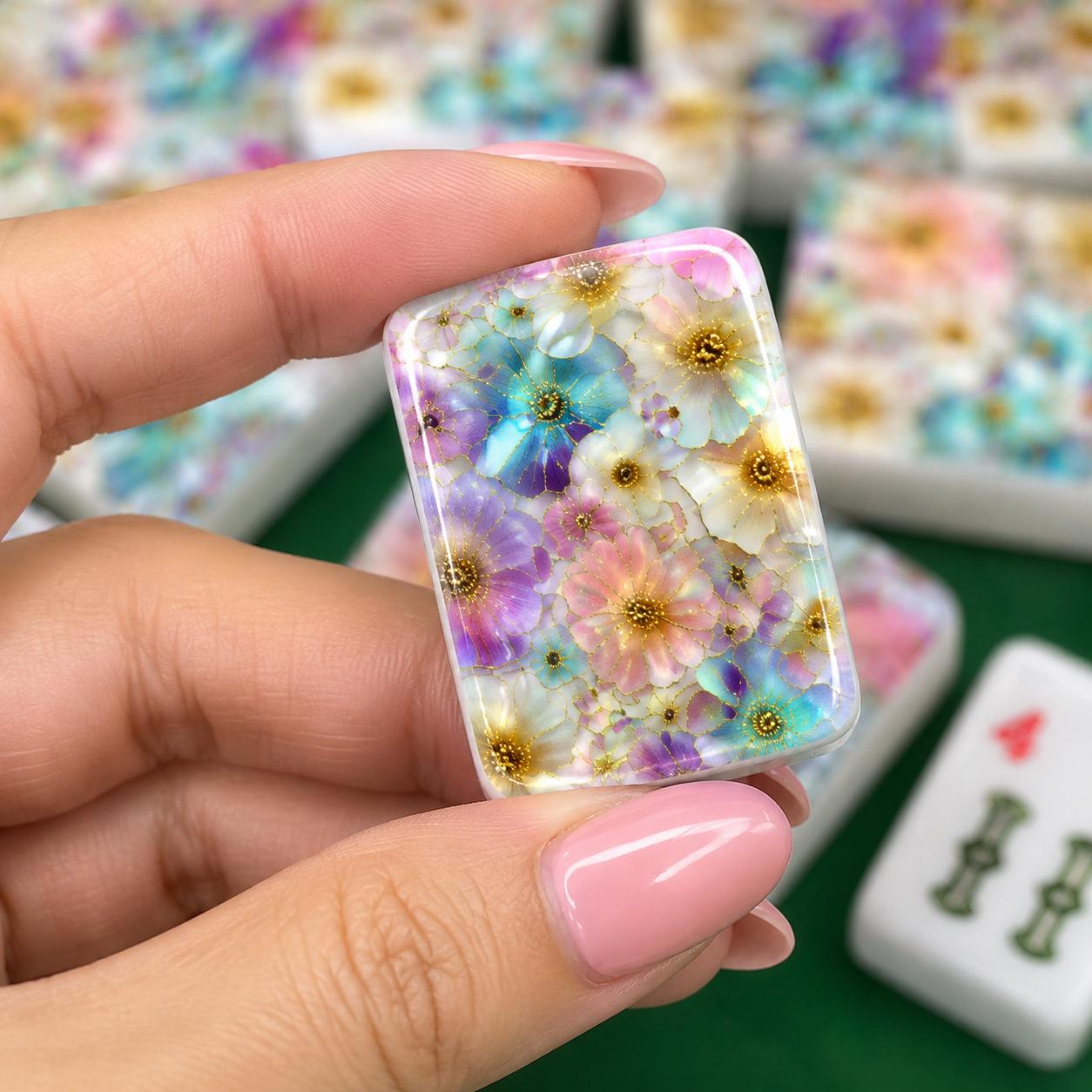 Floral American Mahjong Tiles – Acrylic Game Set with Vibrant Flower Designs