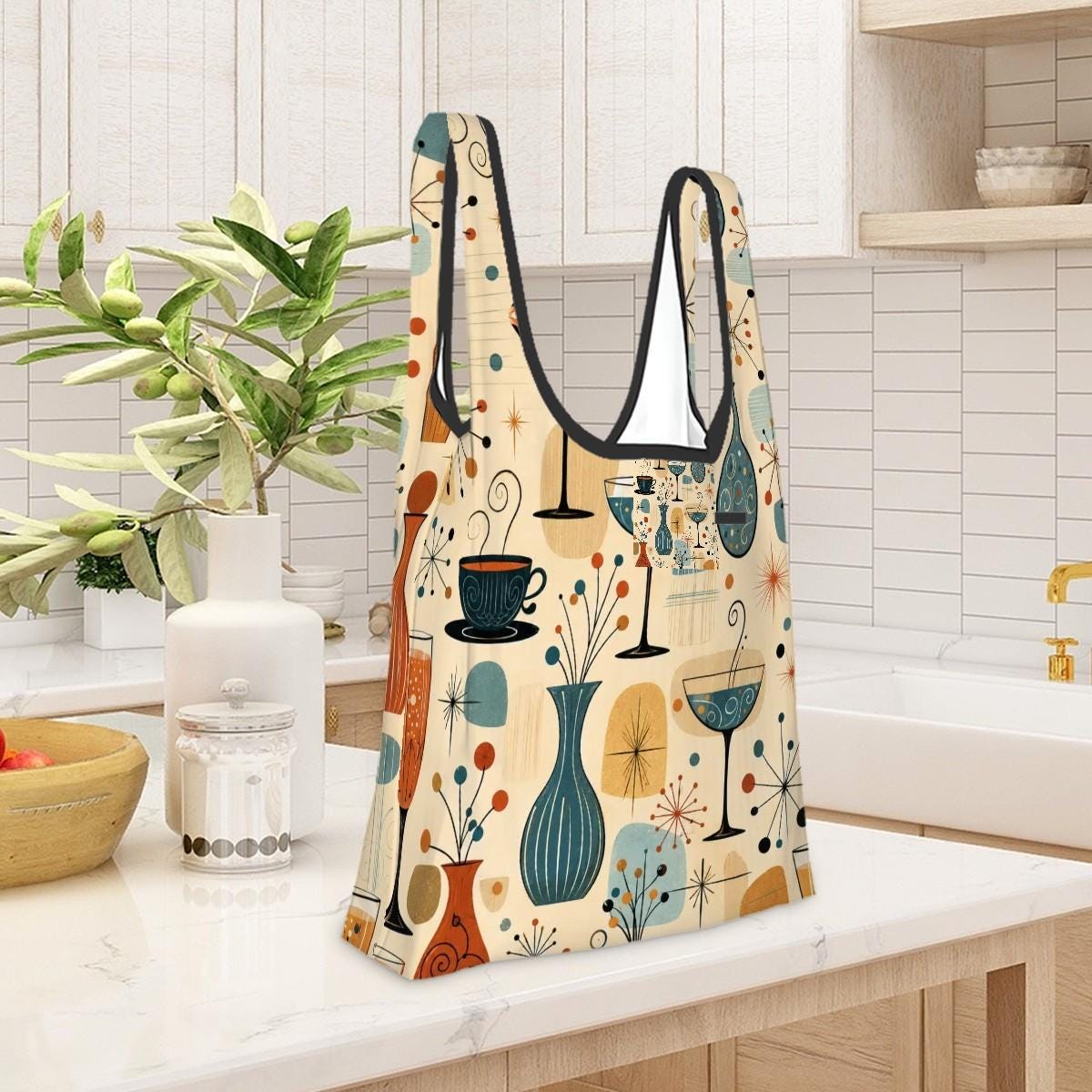 Retro Folding Reusable Shopping Bag – Waterproof Eco-Friendly Grocery Tote