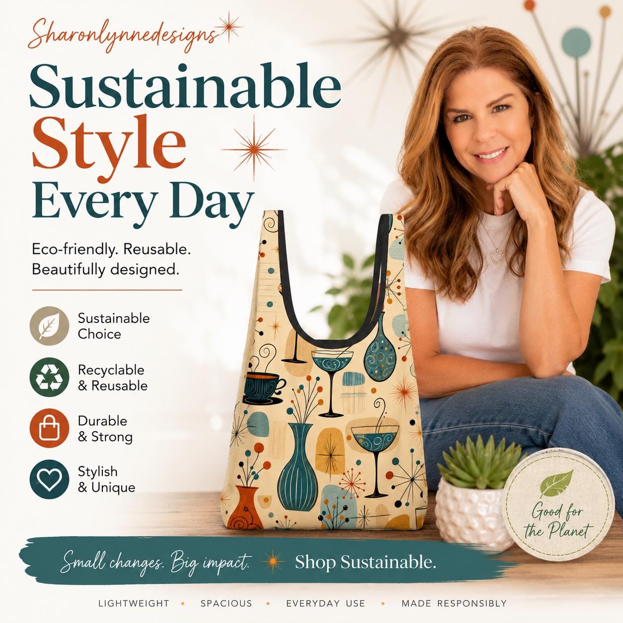 Retro Folding Reusable Shopping Bag – Waterproof Eco-Friendly Grocery Tote