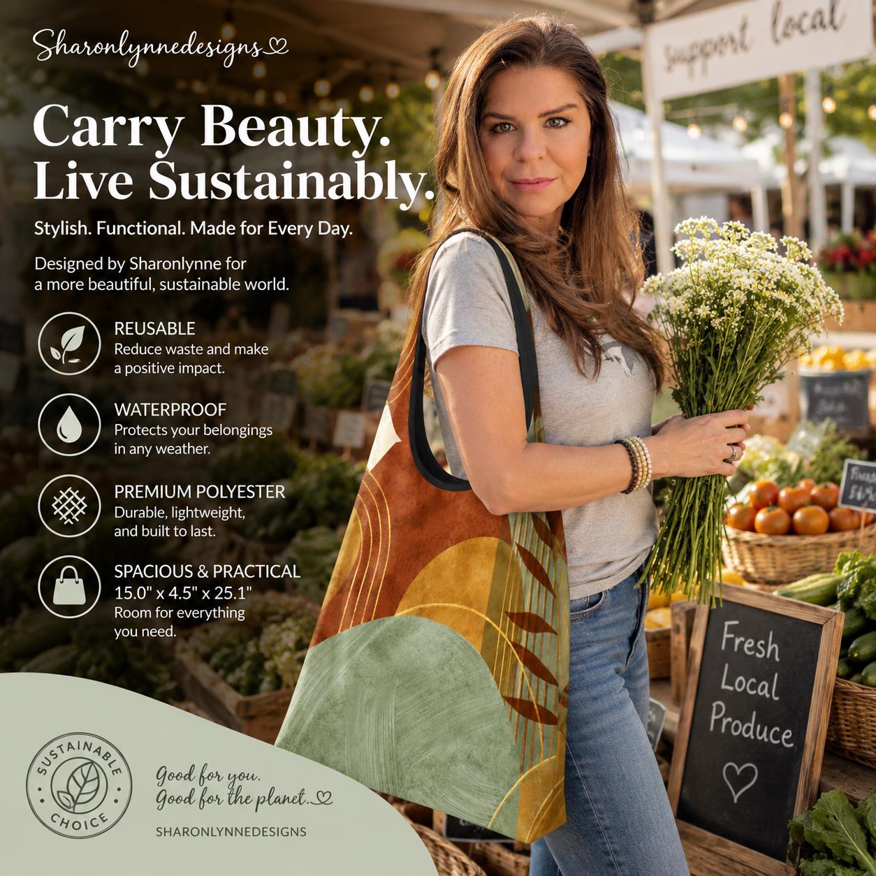 Artful Folding Reusable Shopping Bags, Eco-Friendly Market Bag