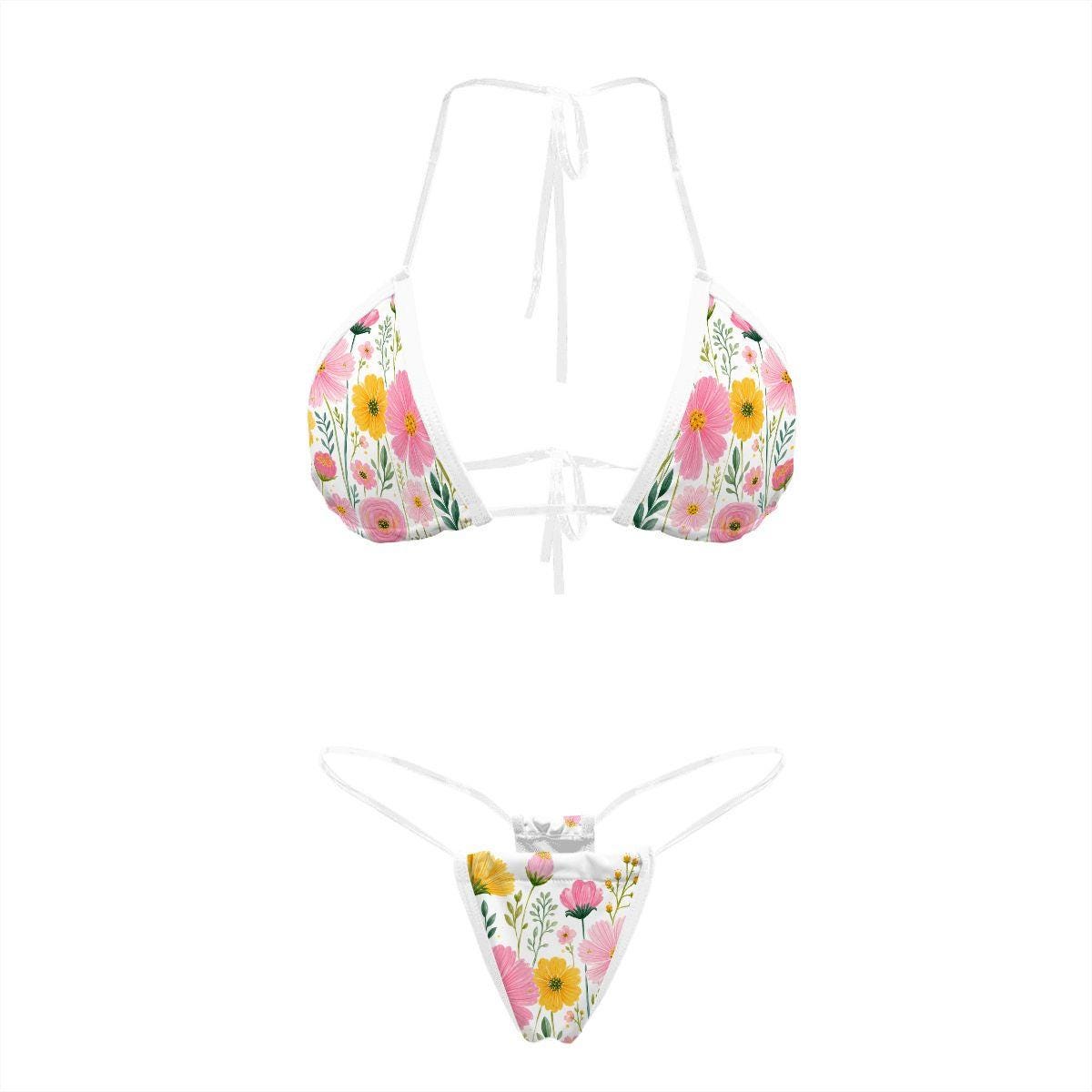 Floral Bikini Set with Transparent Straps | Women's Summer Swimsuit Bathing Suit