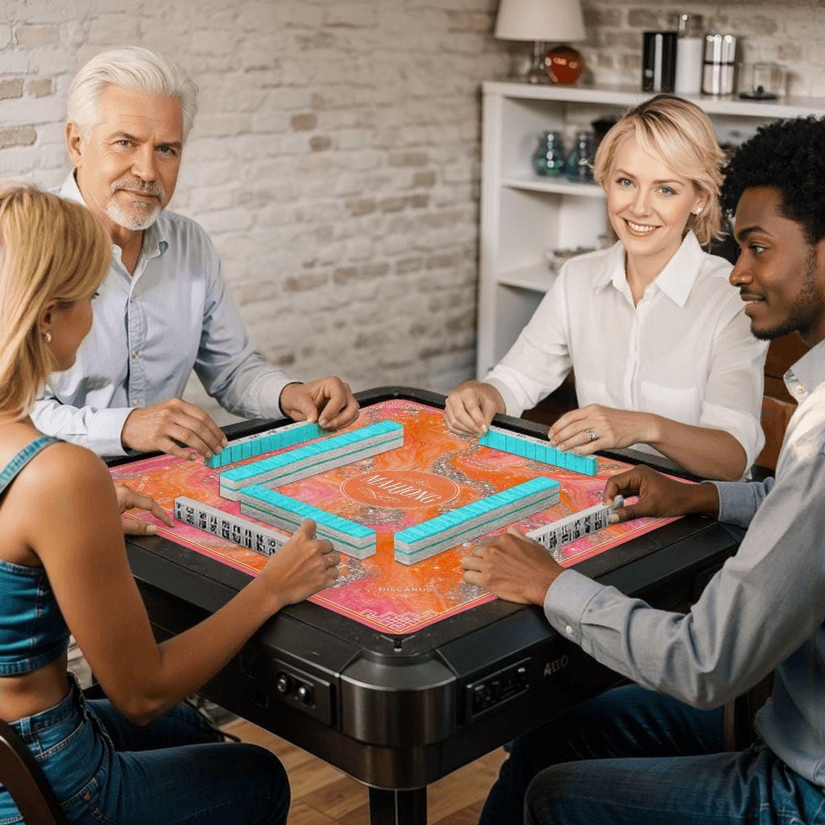 Pink Orange Mahjong Mat 31.5x31.5 Non-Slip Polyester Game Board Table Cover