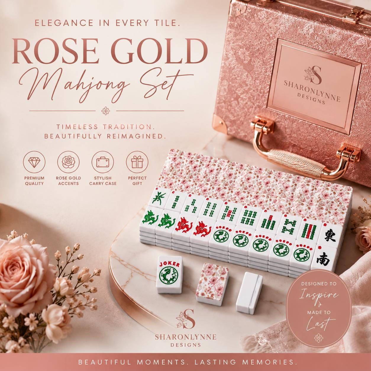 Rose Gold American Mahjong Set – 166 Piece Acrylic Tiles with Jokers