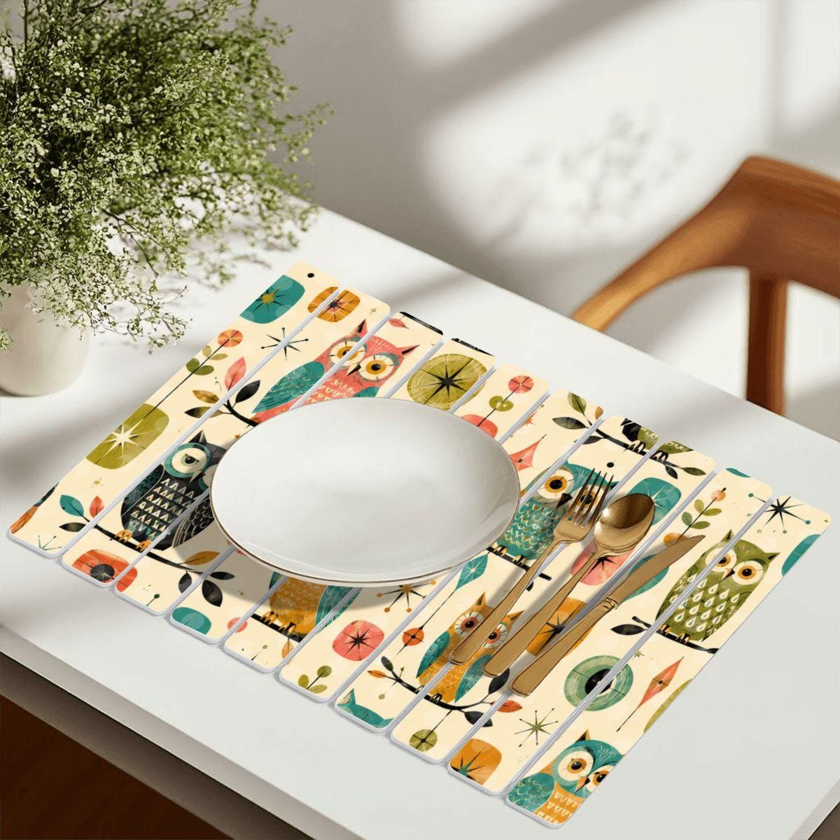 Retro Owl Diatomaceous Earth Drying Mat | Vintage Style Kitchen Bathroom Absorbent Countertop Mat