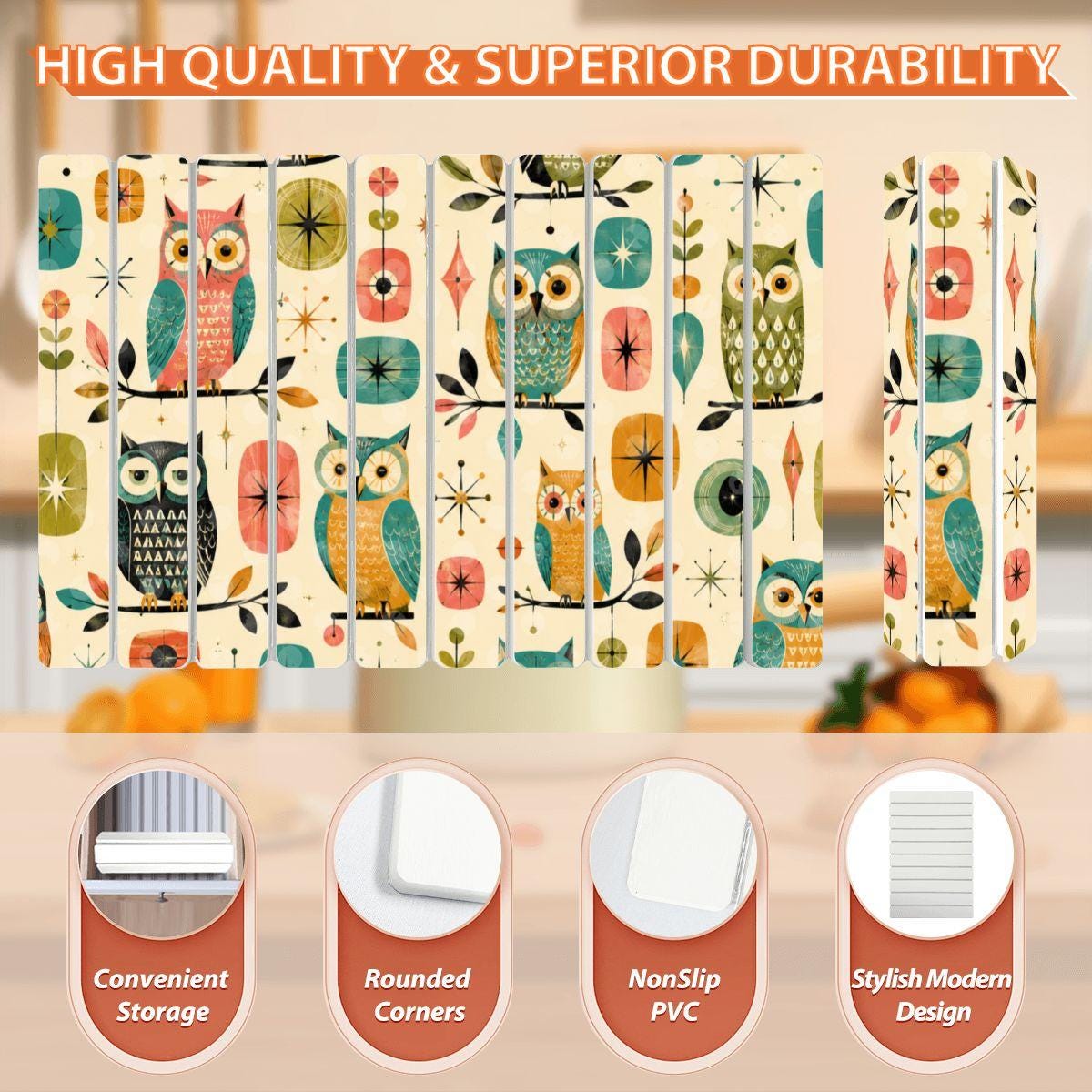 Retro Owl Diatomaceous Earth Drying Mat | Vintage Style Kitchen Bathroom Absorbent Countertop Mat