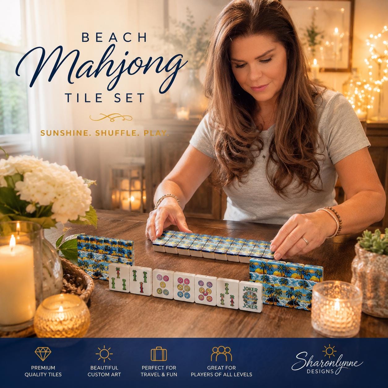 Beach American Mahjong Tiles (Traditional Porcelain Style)