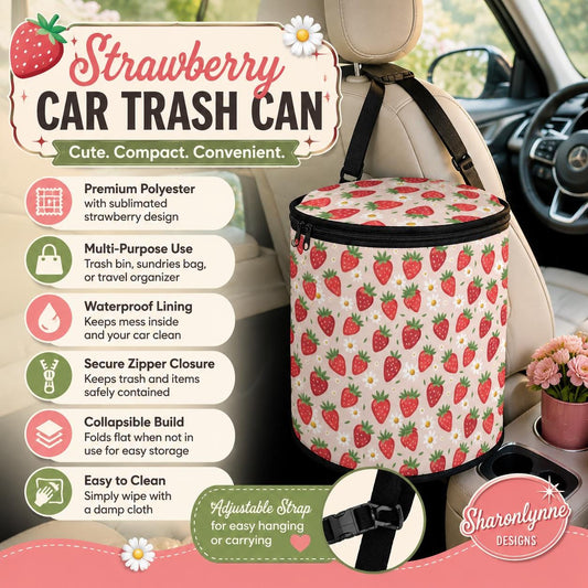 Strawberry Car Trash Can: Vehicle Organizer for Tidy Rides