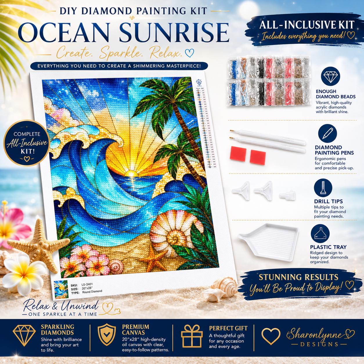 Ocean Seaside Diamond Painting Kit with Frame | DIY Relaxing Craft Gift for Ocean Lovers