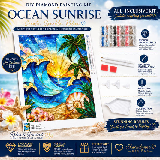 Ocean Seaside Diamond Painting Kit with Frame | DIY Relaxing Craft Gift for Ocean Lovers