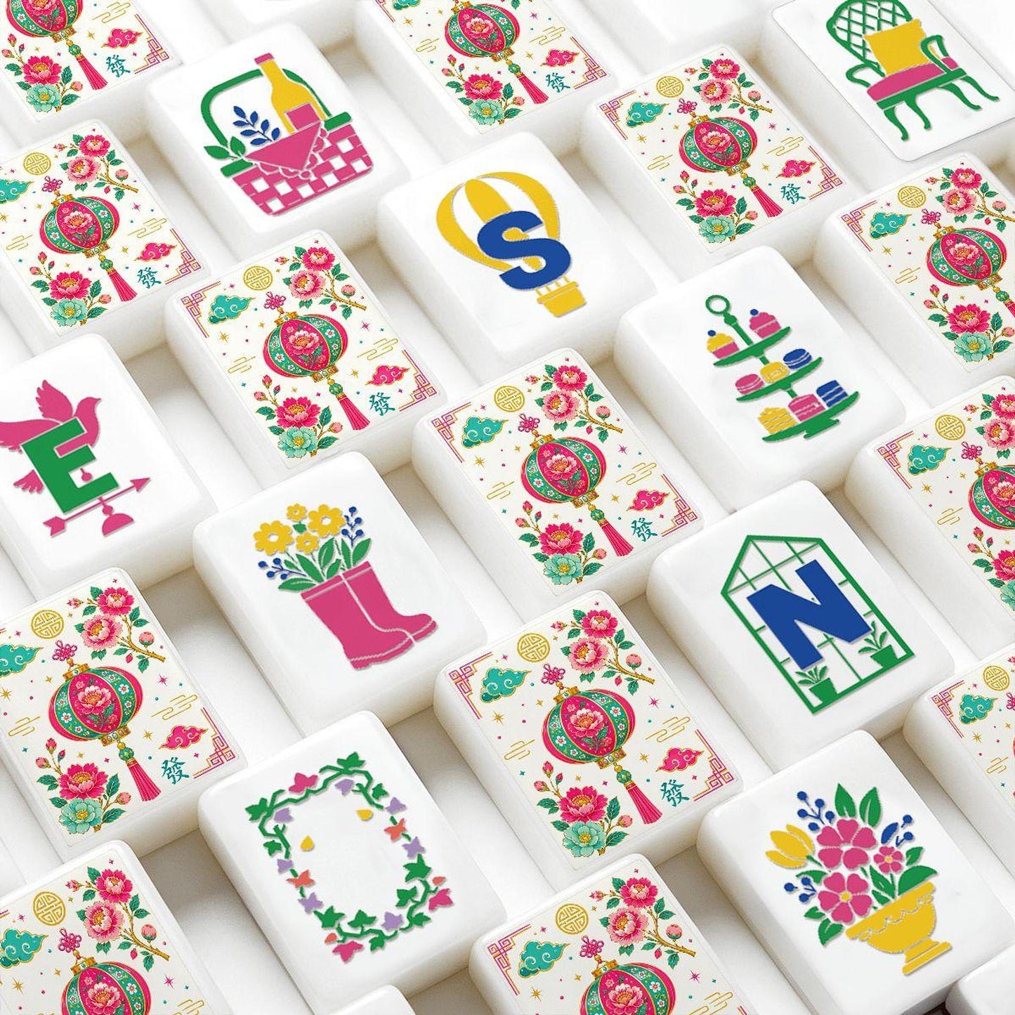 Imperial Bloom American Mahjong Set, Floral Acrylic Tiles with 160 Pieces