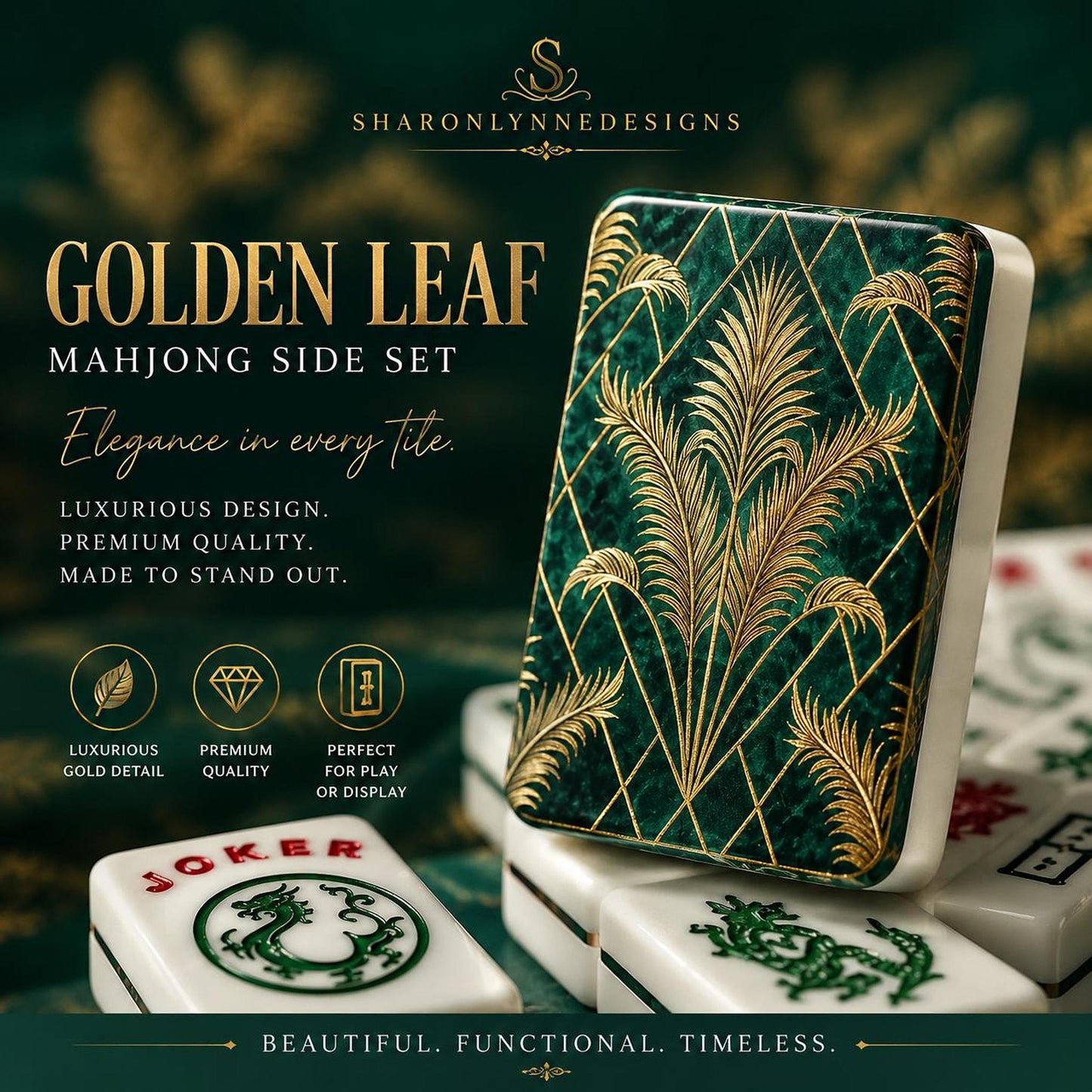 American Mahjong Golden Palm Acrylic Tile Set – 166 Pieces with Jokers