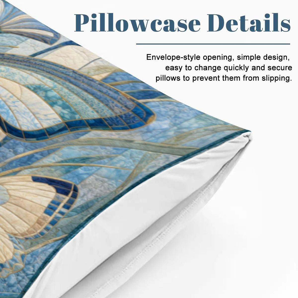 Butterfly Duvet Cover Set, King Size Bedding with Blue & Beige