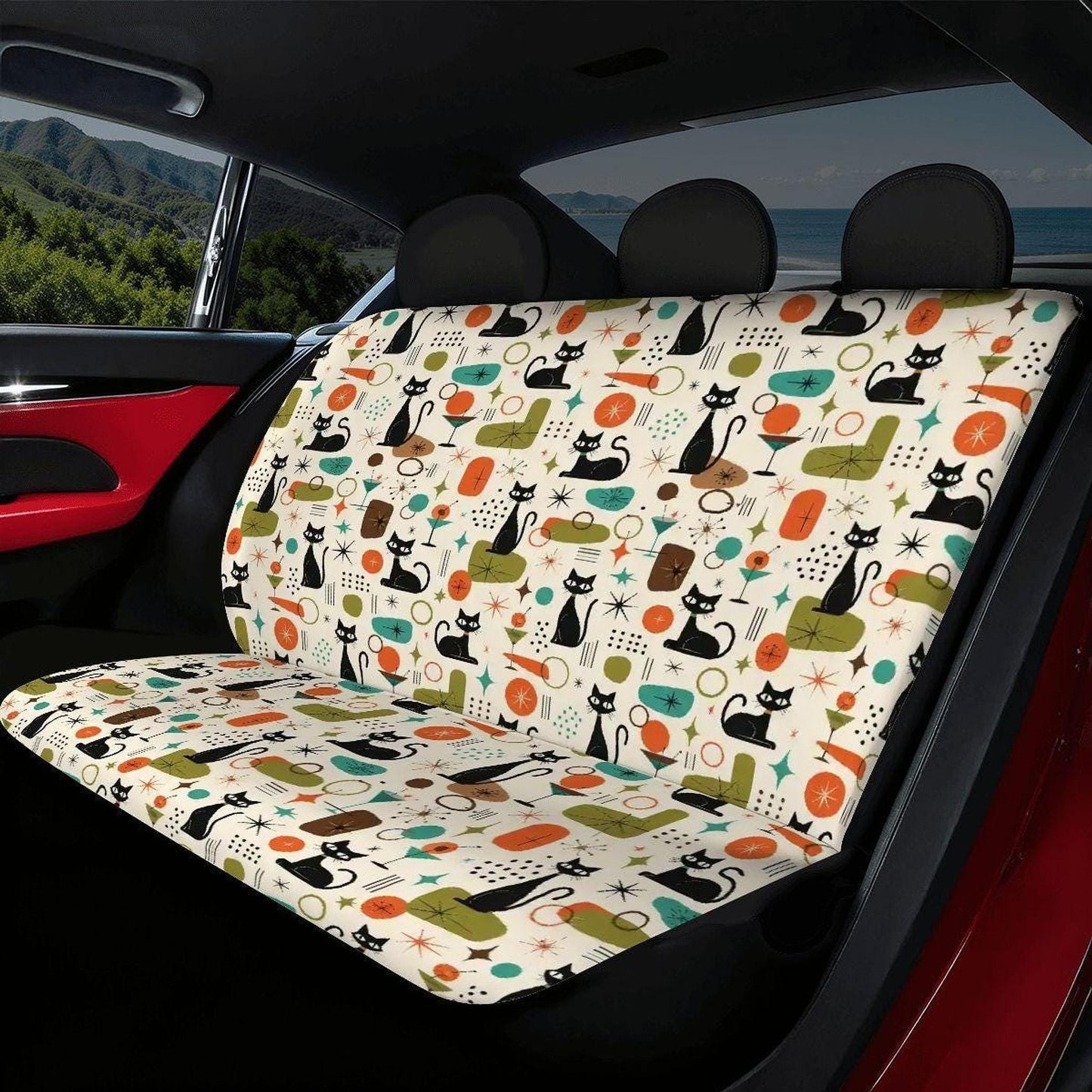 Cat Seat Covers Full Set, Retro Design with Vibrant Colors and Durable Material