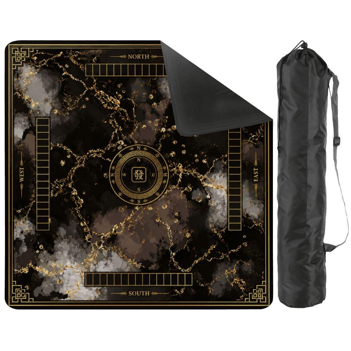Black Gold Mahjong Mat 31.5"x31.5" Non-Slip Game Table Cover