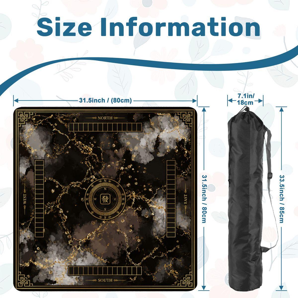 Black Gold Mahjong Mat 31.5"x31.5" Non-Slip Game Table Cover