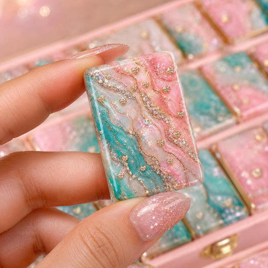American Mahjong Set with Opal Hearts, Elegant Acrylic Tile Collection