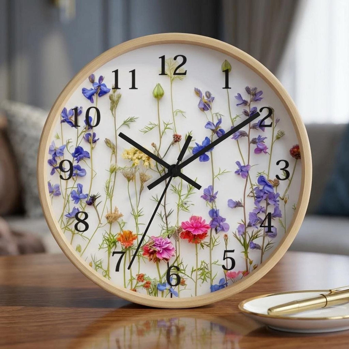 Floral Wall Clock, Modern Round Plexiglass Timepiece for Home Decor