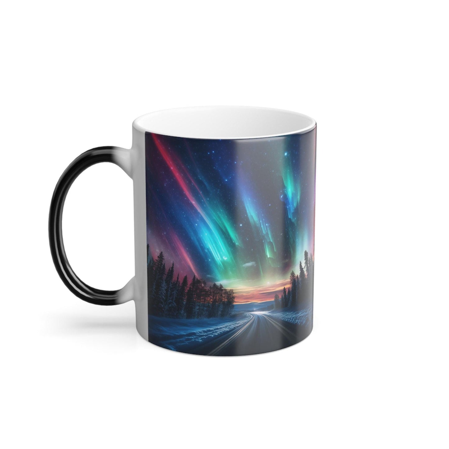Color Changing Mug with Aurora Borealis Design, Heat-Reactive Ceramic Coffee Cup