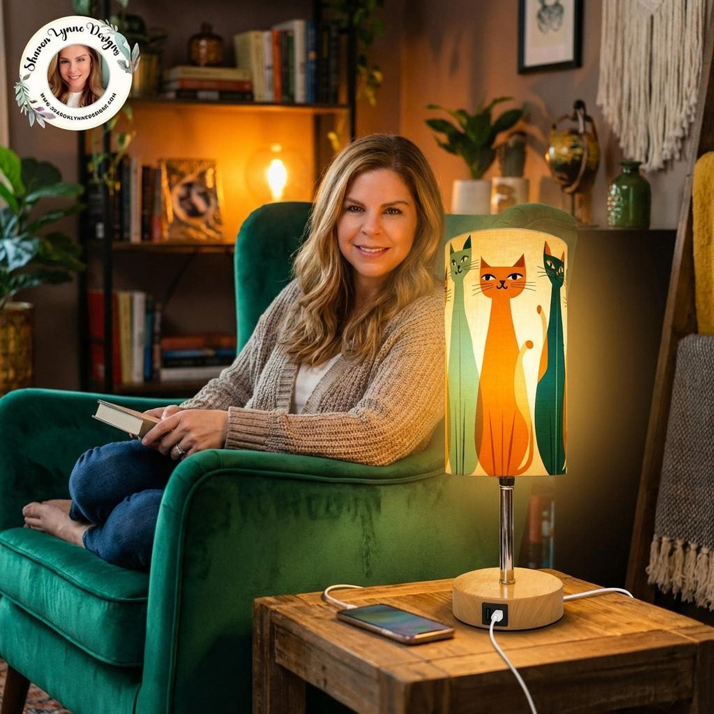 Cat Touch Lamp with USB Charging Port, Vintage-Inspired Design for Nightstand
