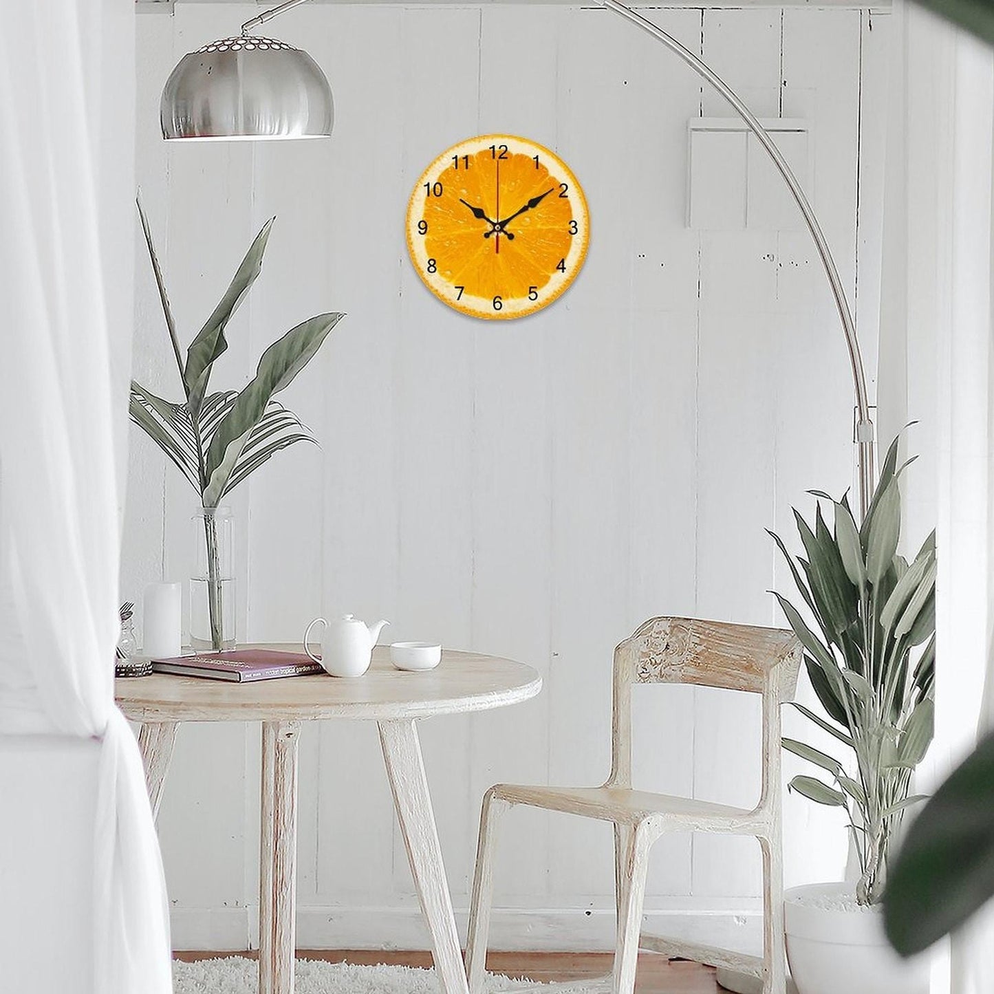 Orange Wall Clock, Retro Wooden Kitchen Decor with UV Print Design