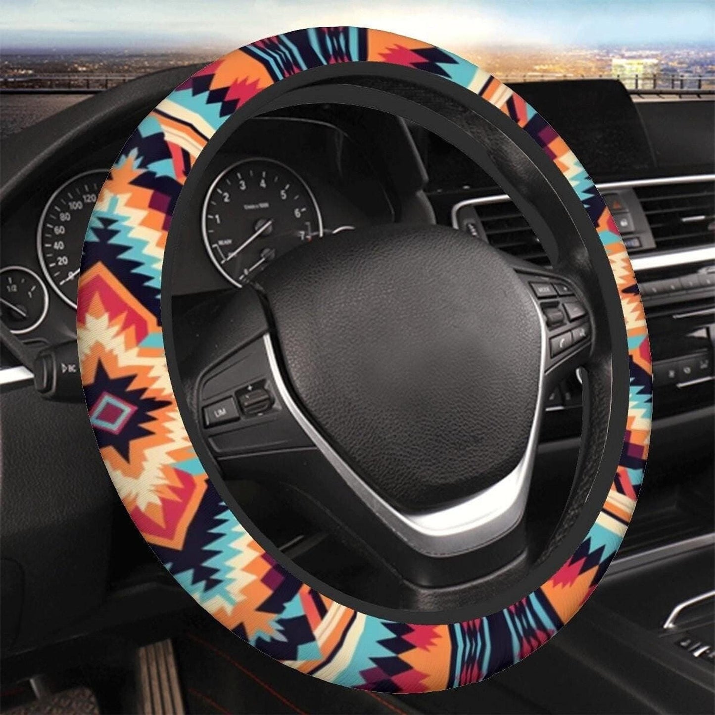 Aztec Steering Cover, Durable Neoprene Wheel Protector with Tribal Design
