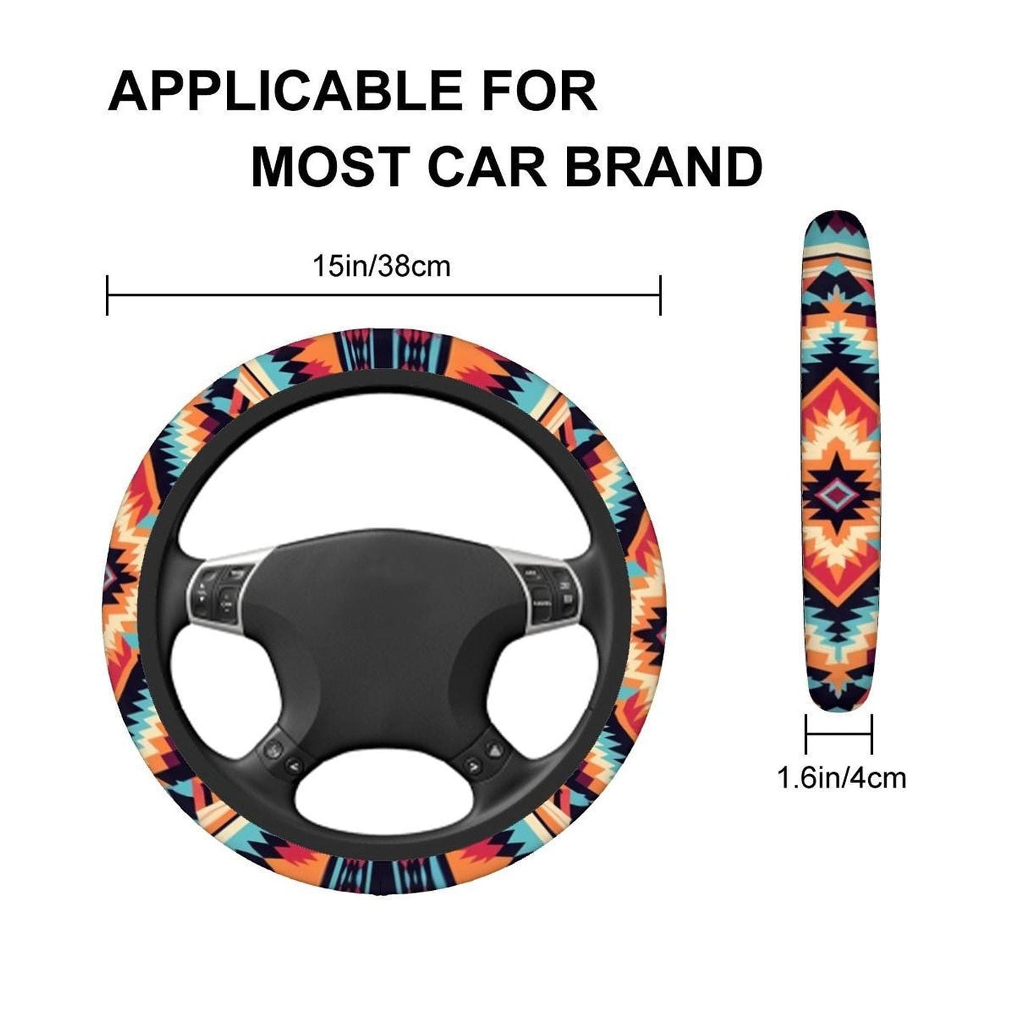 Aztec Steering Cover, Durable Neoprene Wheel Protector with Tribal Design