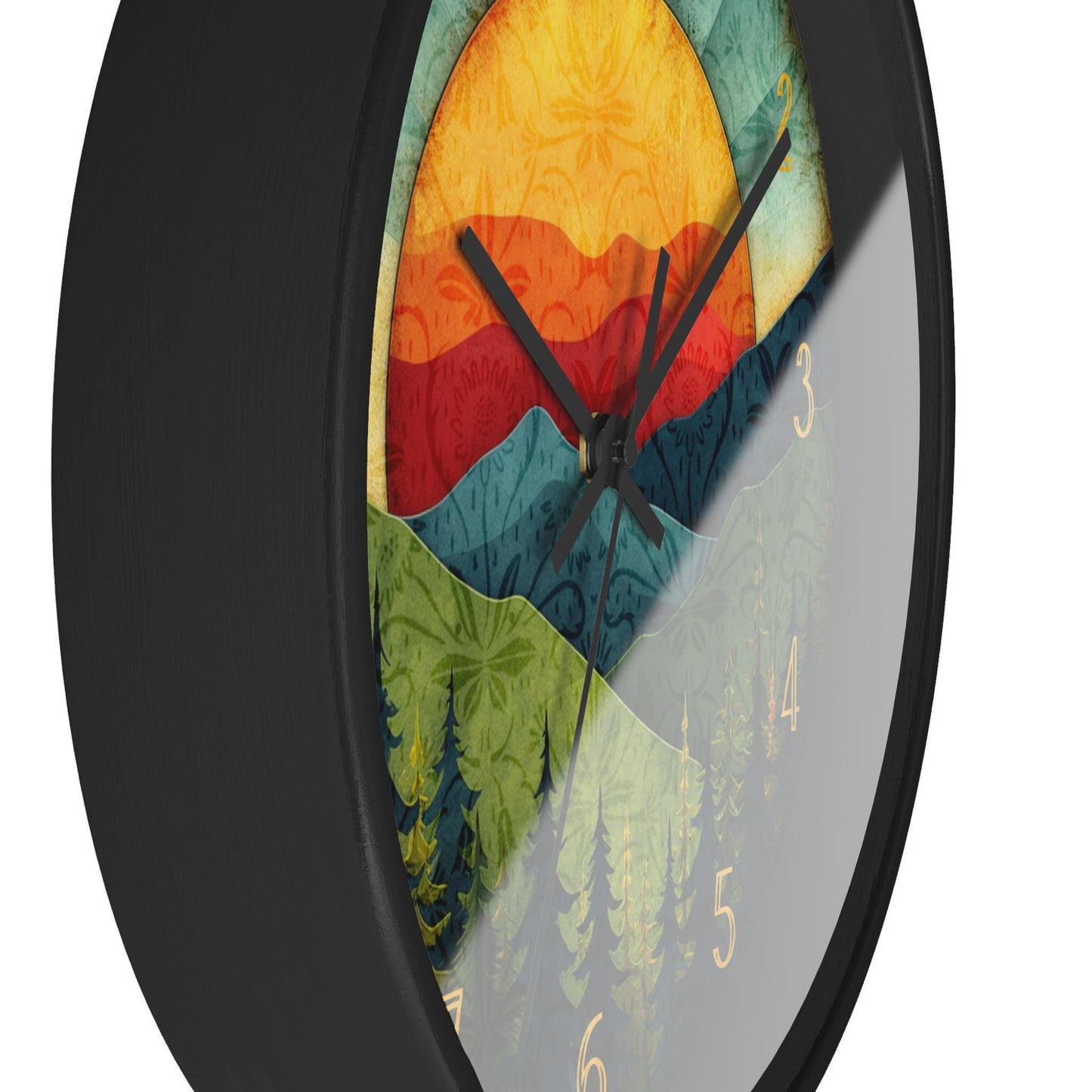 Mountain Wall Clock: Sunset Design with Silent Movement