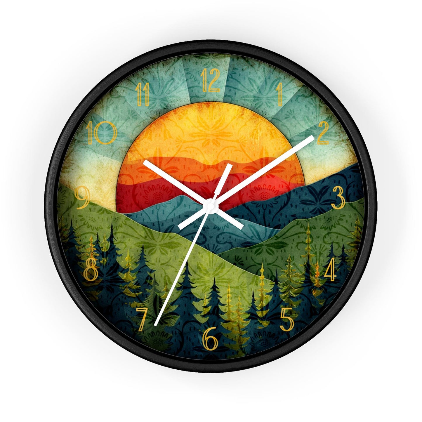 Mountain Wall Clock: Sunset Design with Silent Movement