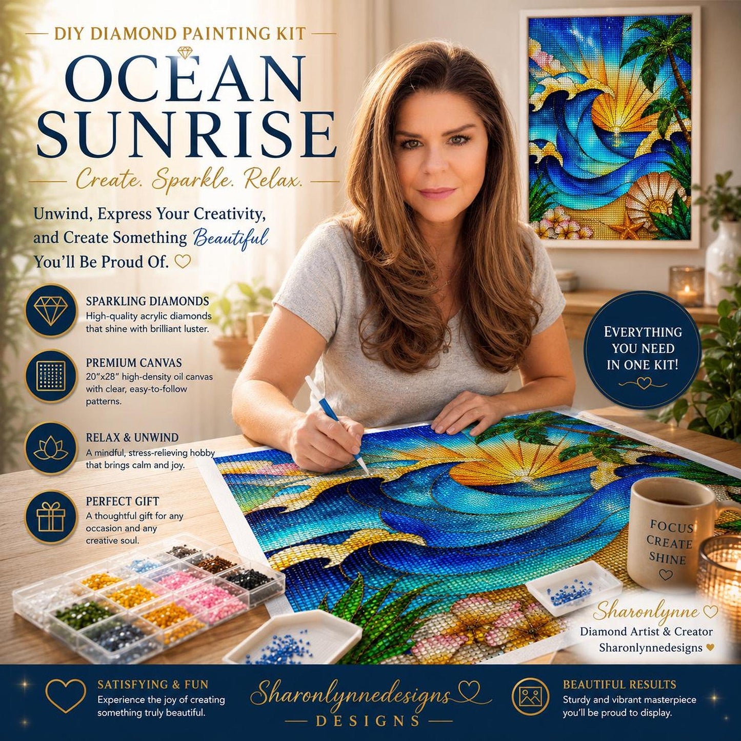 Ocean Seaside Diamond Painting Kit with Frame, DIY Craft for Lovers