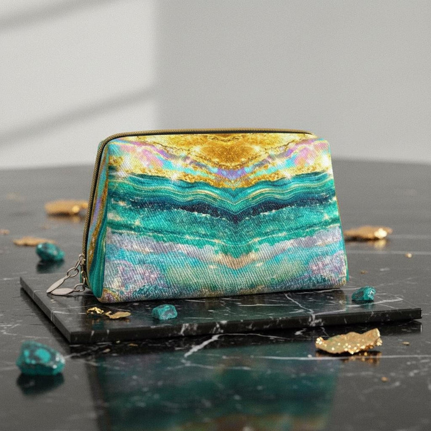 Mahjong Storage Bag, Turquoise Tide Large Leather Bag with Protective Inserts