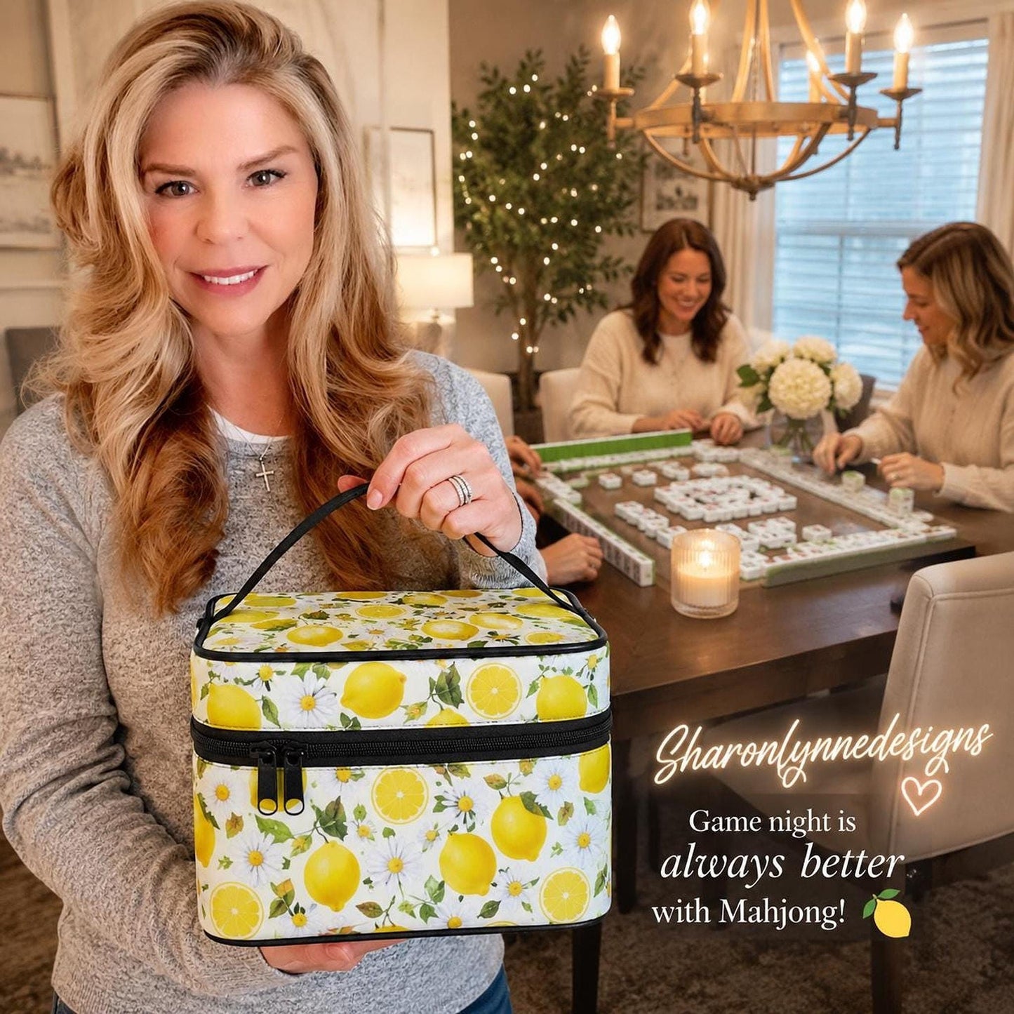 Lemon Portable Mahjong Bag - Durable Polyester Tote for Game Night