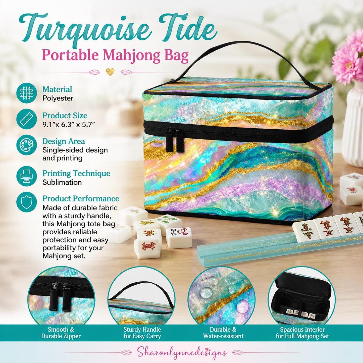 Colorful Portable Mahjong Bag, Travel Case with Durable Handle