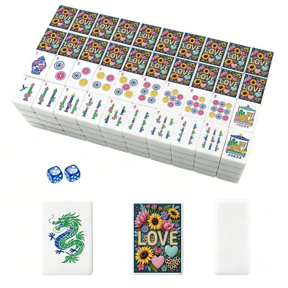 Love Mahjong Tiles Set (Traditional Porcelain Style) (Single Layer)