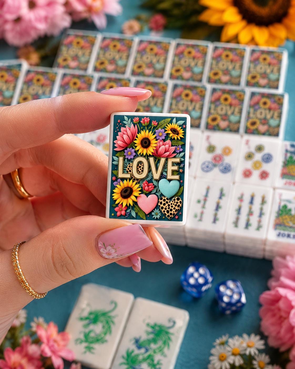 Love Mahjong Tiles Set (Traditional Porcelain Style) (Single Layer)